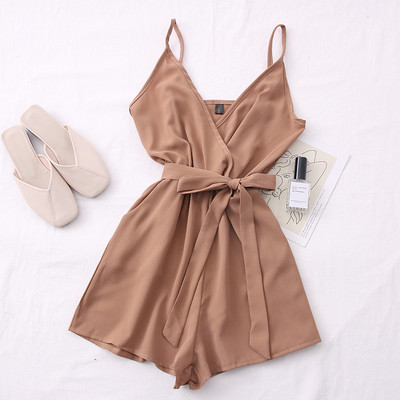 Salopeta de dama cu bretele subtiri si curea in talie