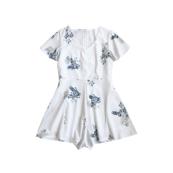 Salopetă modernă pentru femei, cu decolteu spitz și mâneci scurte