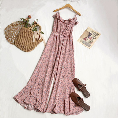 Salopetă elegantă de damă cu model floral și bretele subțiri