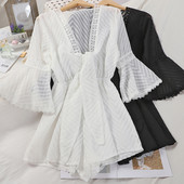 Salopeta de dama cu maneci scurte si cravate