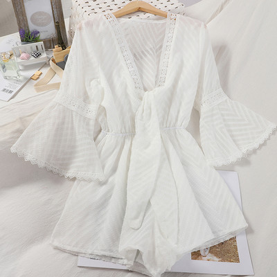 Salopeta de dama cu maneci scurte si cravate