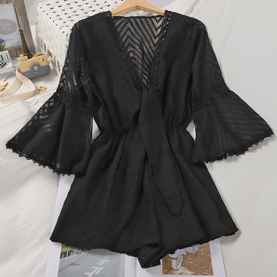 Salopeta de dama cu maneci scurte si cravate