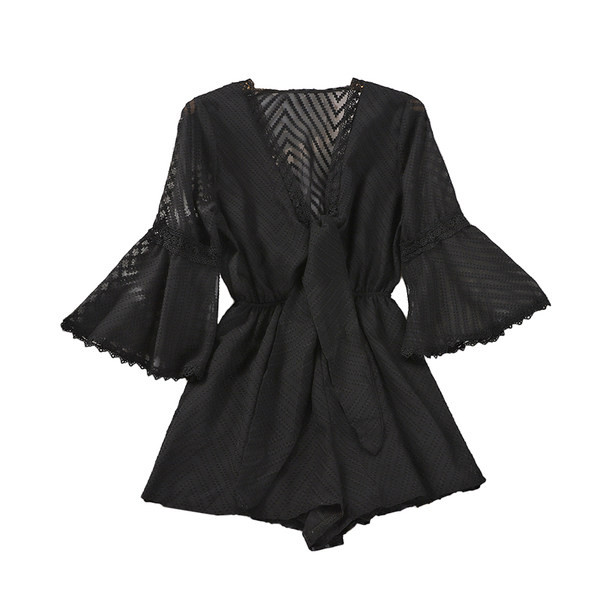 Salopeta de dama cu maneci scurte si cravate