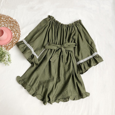 Ženski moderni kombinezon s 3/4 rukavima i remenom oko struka