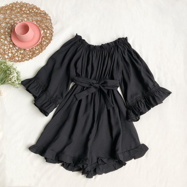 Ženski moderni kombinezon s 3/4 rukavima i remenom oko struka