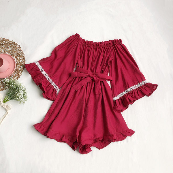 Ženski moderni kombinezon s 3/4 rukavima i remenom oko struka