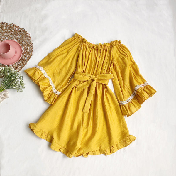 Ženski moderni kombinezon s 3/4 rukavima i remenom oko struka