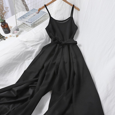 Salopeta lunga de dama cu bretele subtiri si cravate