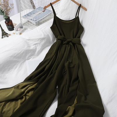 Salopeta lunga de dama cu bretele subtiri si cravate