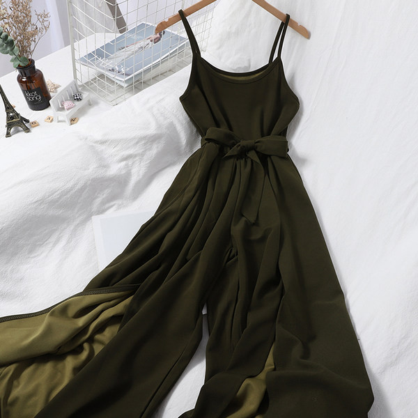 Salopeta lunga de dama cu bretele subtiri si cravate