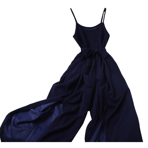 Salopeta lunga de dama cu bretele subtiri si cravate