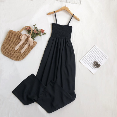 Ženski casual kombinezon s tankim naramenicama i širokim nogavicama