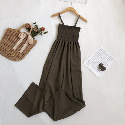 Ženski casual kombinezon s tankim naramenicama i širokim nogavicama