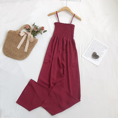 Ženski casual kombinezon s tankim naramenicama i širokim nogavicama