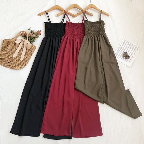 Ženski casual kombinezon s tankim naramenicama i širokim nogavicama