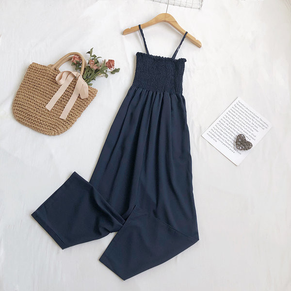 Ženski casual kombinezon s tankim naramenicama i širokim nogavicama