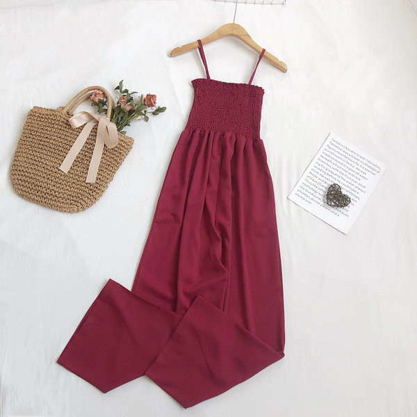 Ženski casual kombinezon s tankim naramenicama i širokim nogavicama