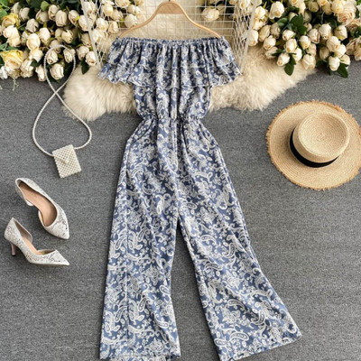 Γυναικεία χρωματιστή ολόσωμη φόρμα με γυμνούς ώμους - κατάλληλη για το καλοκαίρι