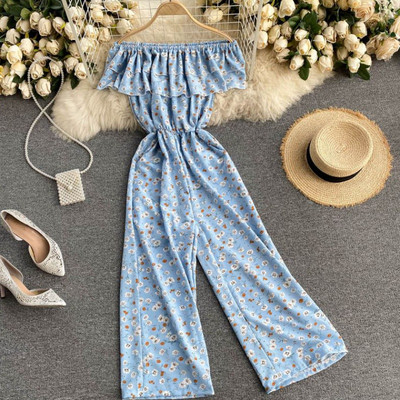 Γυναικεία χρωματιστή ολόσωμη φόρμα με γυμνούς ώμους - κατάλληλη για το καλοκαίρι