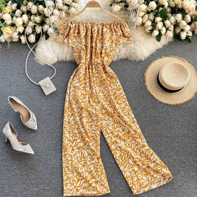 Γυναικεία χρωματιστή ολόσωμη φόρμα με γυμνούς ώμους - κατάλληλη για το καλοκαίρι