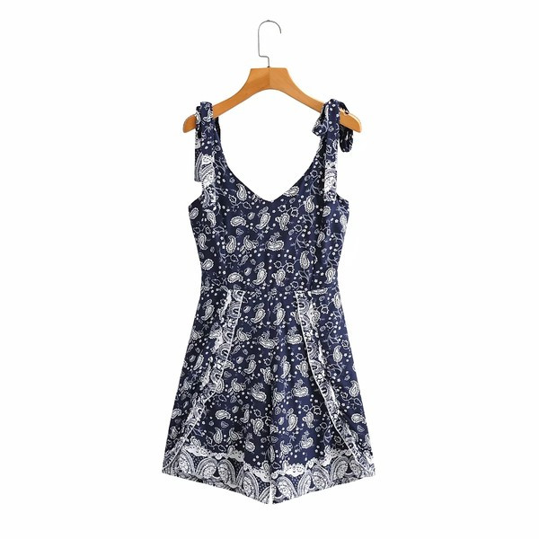 Salopeta scurta de vara cu cravate pe umeri