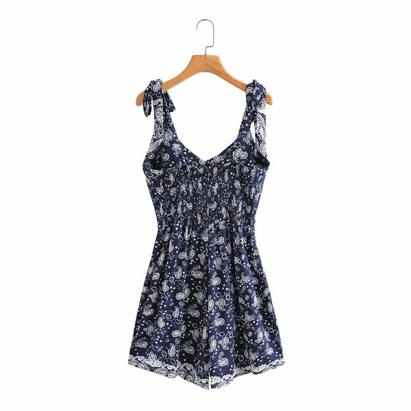 Salopeta scurta de vara cu cravate pe umeri