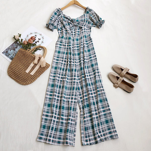 Salopeta dama in carouri cu maneci scurte in mai multe culori