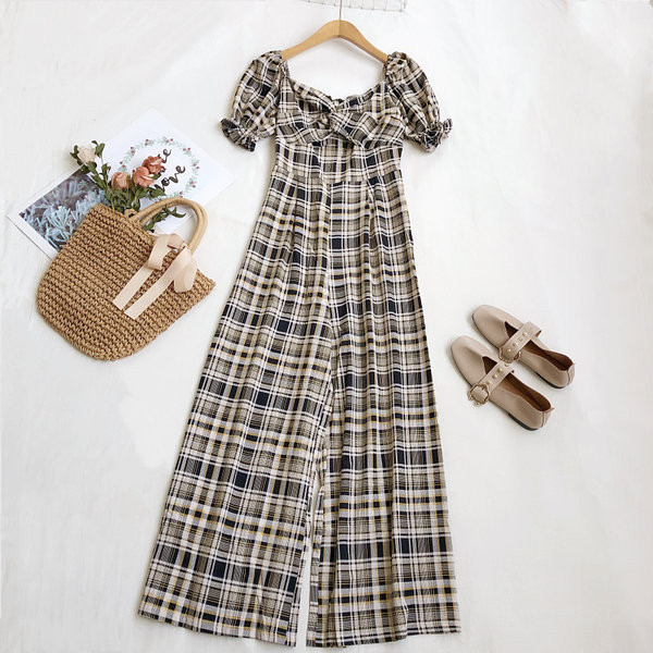 Salopeta dama in carouri cu maneci scurte in mai multe culori