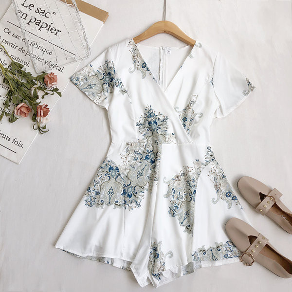 Salopetă casual de damă cu fermoar și decolteu spitz