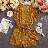 Salopeta scurta de dama cu model floral si curea