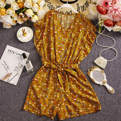 Salopeta scurta de dama cu model floral si curea