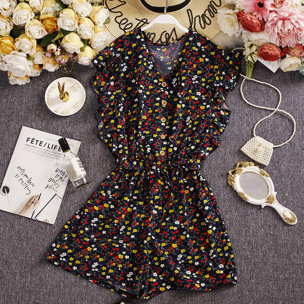 Salopeta scurta de dama cu model floral si curea