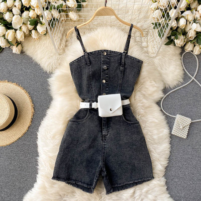 Ženski traper kombinezon s remenom i tankim naramenicama