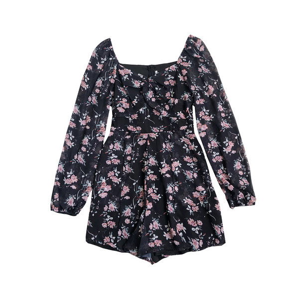 Moderan ženski kombinezon s cvjetnim uzorkom i četvrtastim izrezom