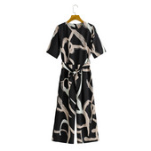 Salopetă lungă casual în negru și curea în talie