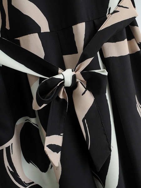 Salopetă lungă casual în negru și curea în talie