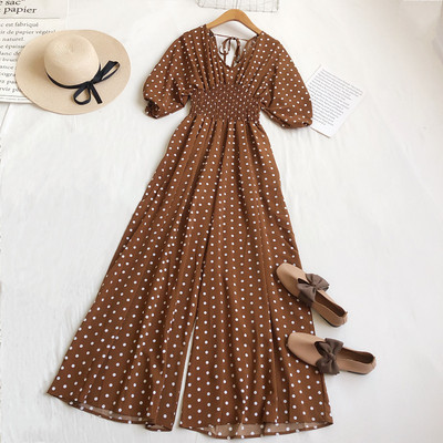 Γυναικεία αθλητική ολόσωμη φόρμα πουά με ντεκολτέ