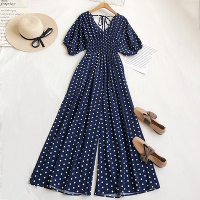 Γυναικεία αθλητική ολόσωμη φόρμα πουά με ντεκολτέ