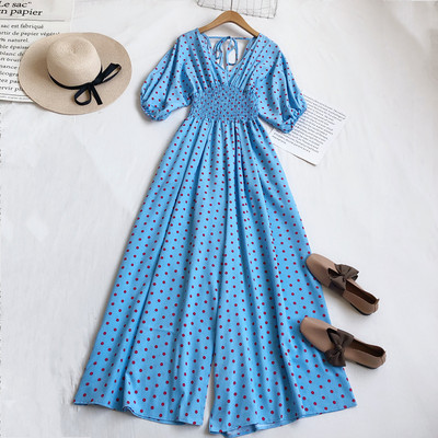 Γυναικεία αθλητική ολόσωμη φόρμα πουά με ντεκολτέ