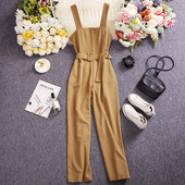 Salopeta lunga de dama cu centura in talie si bretele