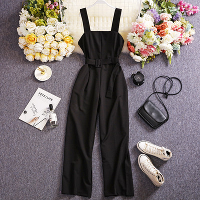 Salopeta lunga de dama cu centura in talie si bretele