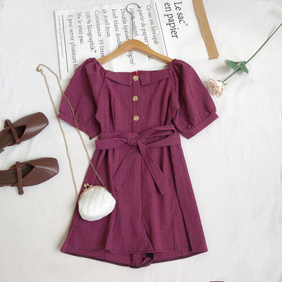 Salopeta scurta de dama cu centura si nasturi