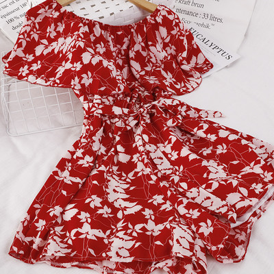 Salopeta de vara dama cu model floral si umerii goi