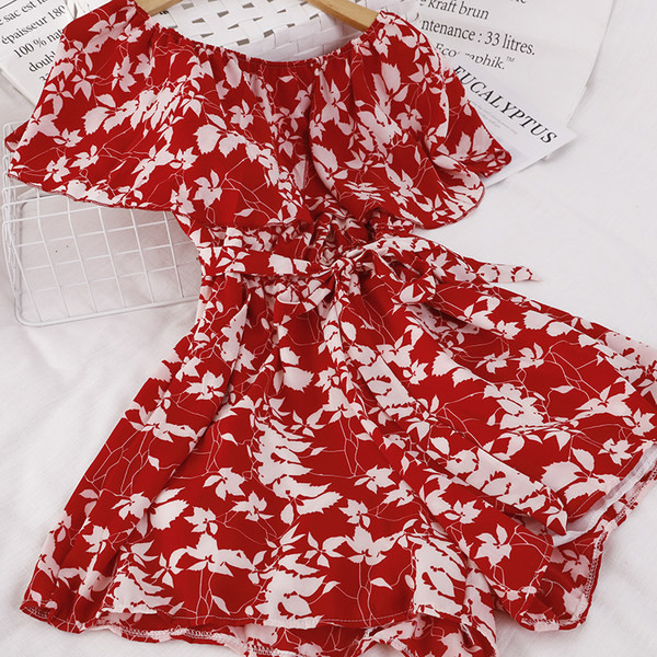 Salopeta de vara dama cu model floral si umerii goi