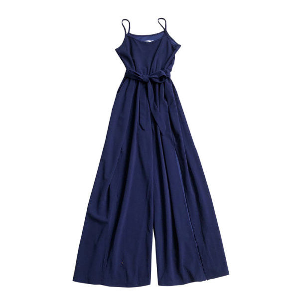 Salopetă lungă de damă cu picioare largi și bretele subțiri