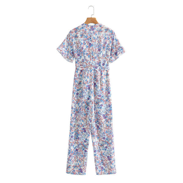 Salopetă lungă cu decolteu în V și curea