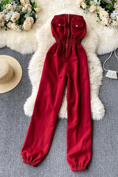 Salopeta casual din denim cu talie elastica in albastru pentru femei