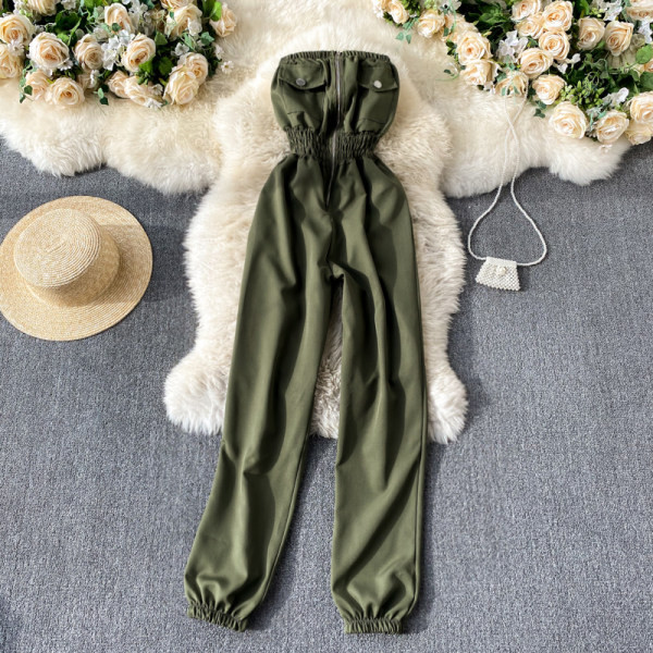 Salopeta casual din denim cu talie elastica in albastru pentru femei