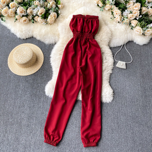 Salopeta casual din denim cu talie elastica in albastru pentru femei