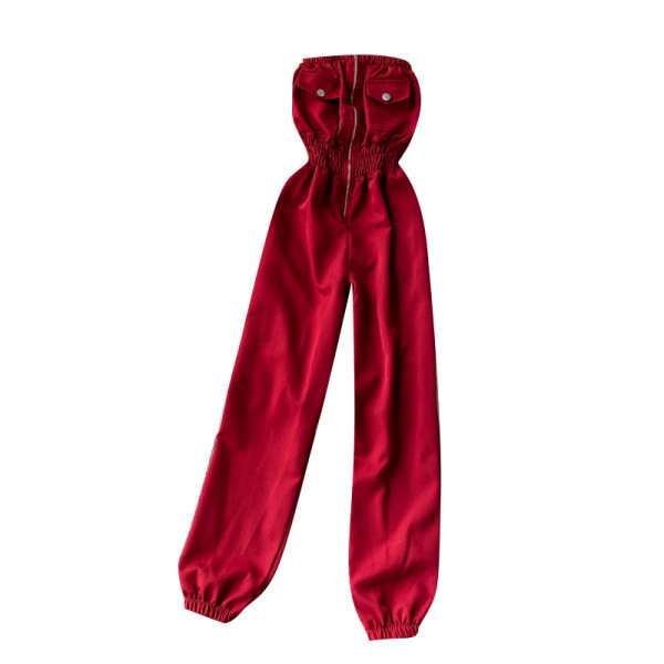 Salopeta casual din denim cu talie elastica in albastru pentru femei